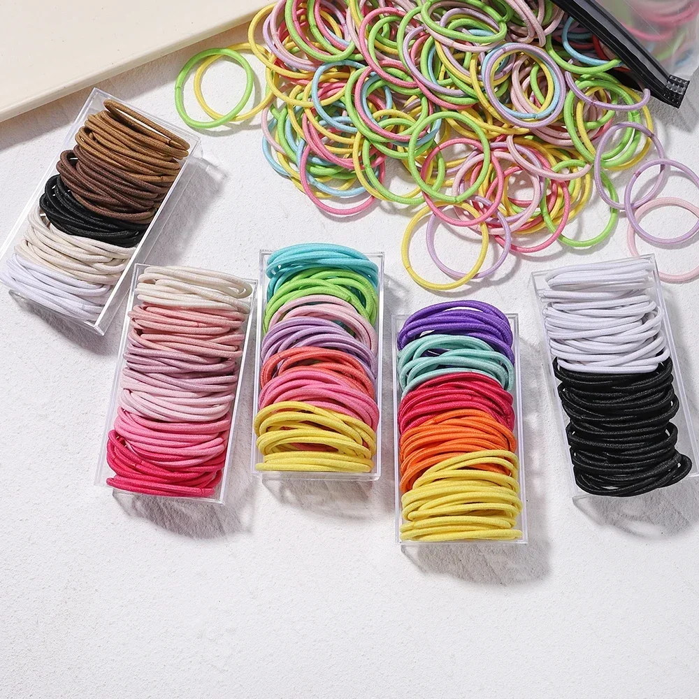 50Pcs Girls Candy Color Hair Bands Hair Accessories 3.8cm Elastic Rubber Band Hair Band Children Ponytail Holder Bands