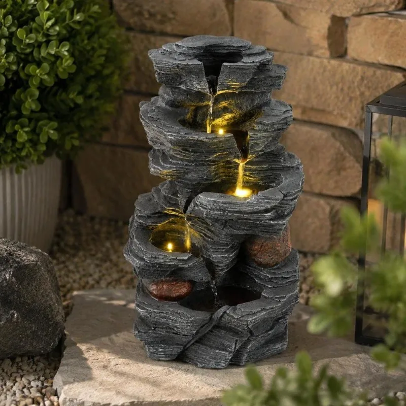 Fontaine d'eau décorative en résine et fibre de verre, 27 x 20,5 x 45,5 cm, cascade à cinq niveaux, effet pierre, pour la maison.