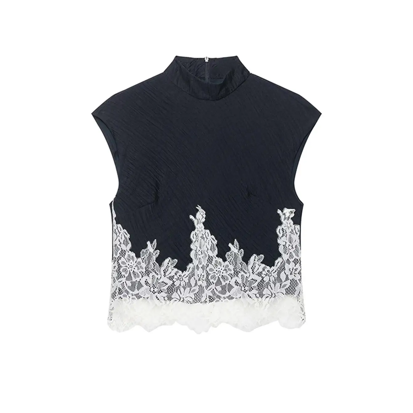 Neues Damen 2-Teiliges Set Spitzen-Patchwork Einfarbig Schlankes Bodycon Street-Style Ärmelloses Oberteil und Midi-Rock Eleganter Schicker Anzug für Frauen – Detail 3