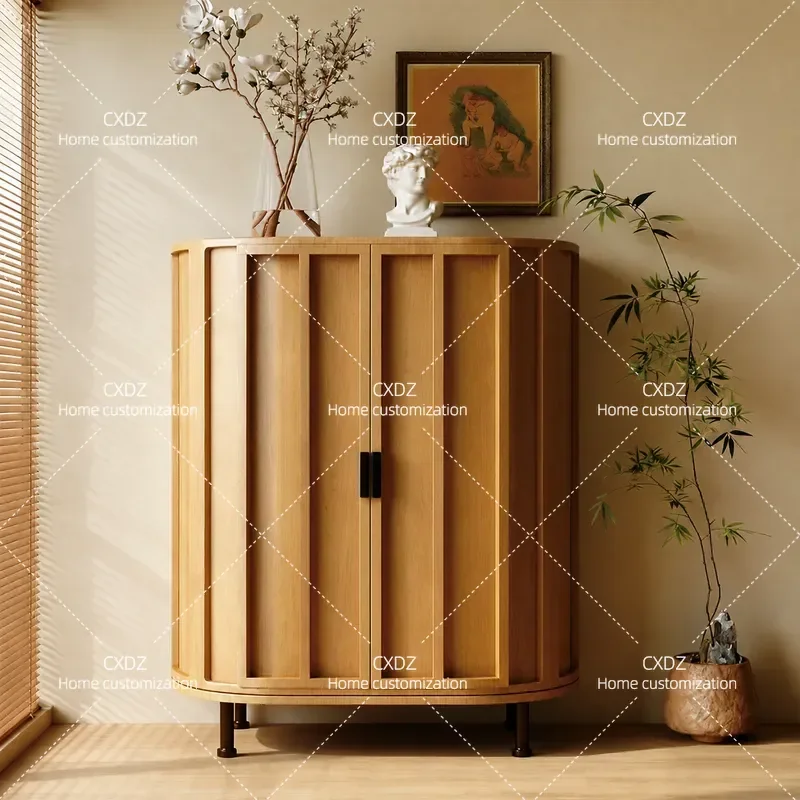 New Chinese Style Dining Side Cabinet Log Color Living Room Wall Storage Unit Zen Tea Cabinet Customizable Home Improvement