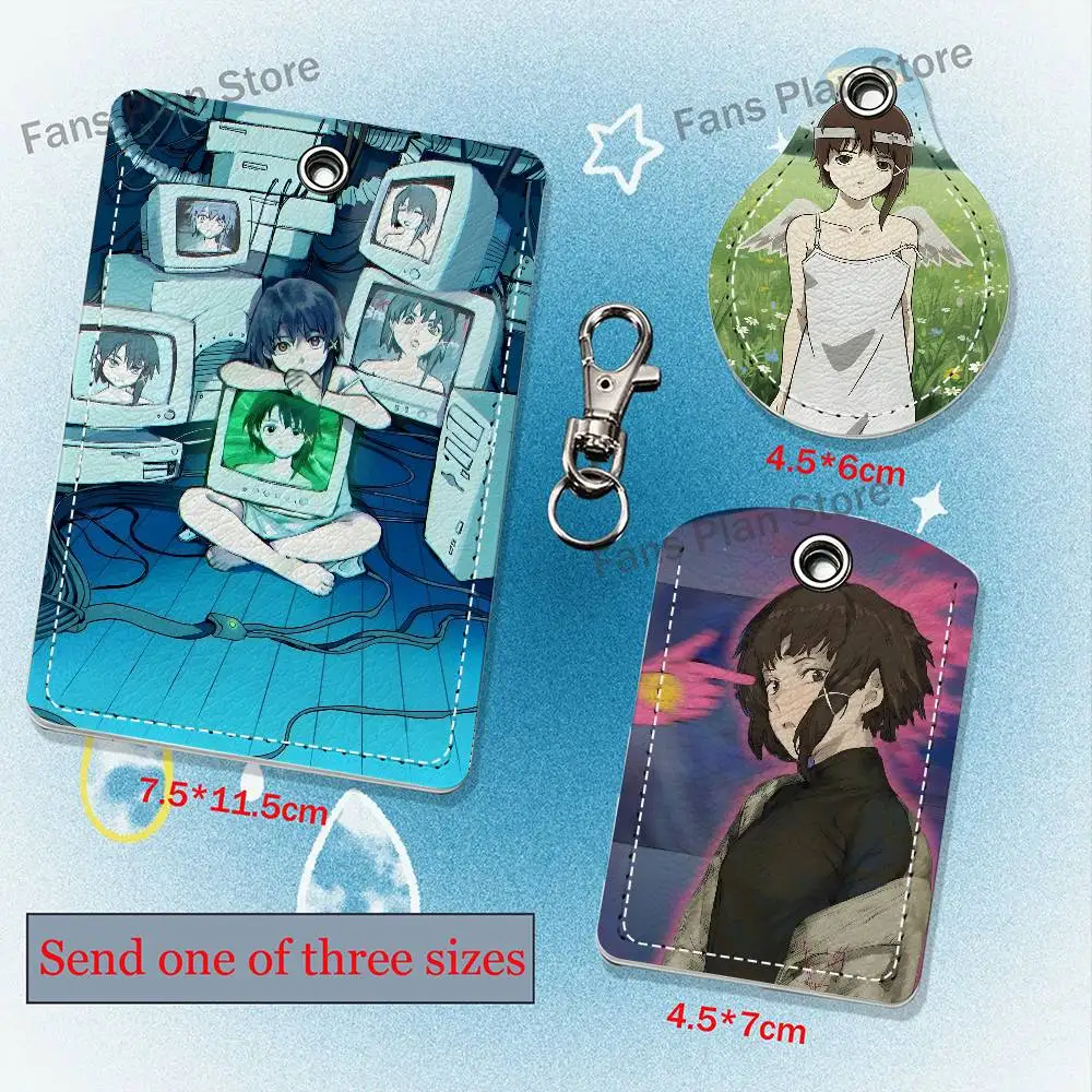 S-Serial Experiments Lain Iwakura Leather Keychain Badge Holder Lanyard ID Access Card Holder Key Ring Accessory Gift Option