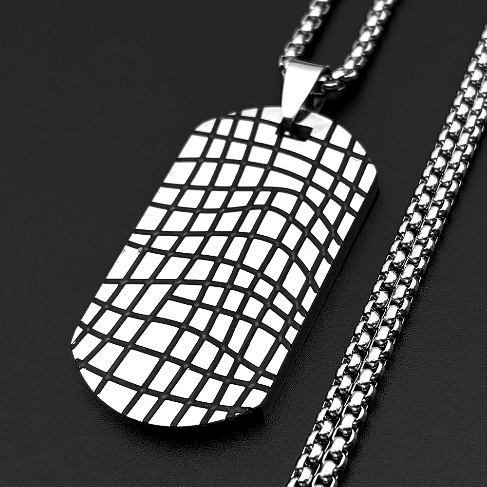 Grid Groove Dog Tag Anhänger Halskette für Damen und Herren, Hip-Hop-Edelstahl, Punk-Street-Power-Kette, Schmuck-Accessoire – Detail 3
