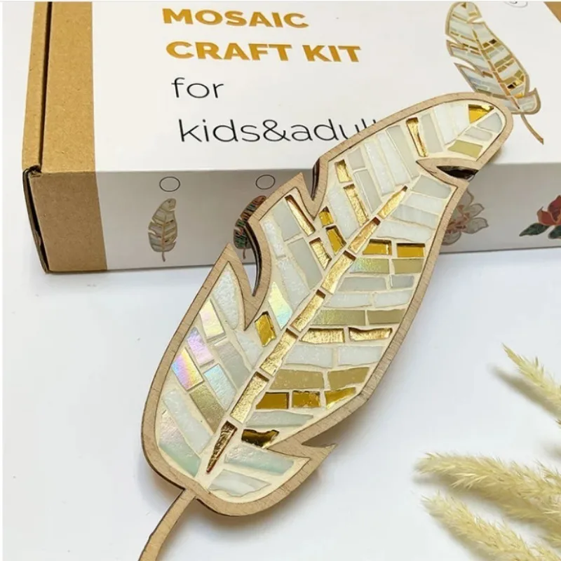 DIY Mosaic Craft Kit for Kids Adults Decoration Kit Feather Glass Mosaic Puzzle Arts and Craft Kit