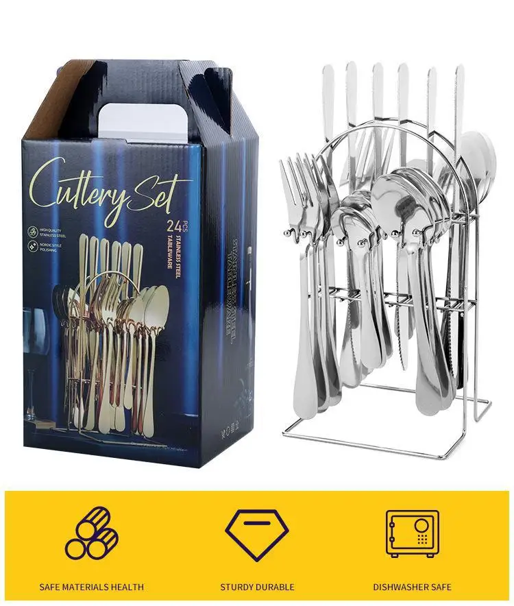 Stainless steel tableware 24-piece gift box set Western steak knife, fork and spoon tableware set Gift kitchen tools