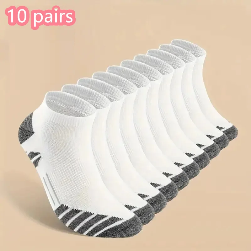 1/10/20 Pasang Kaus Kaki Lari Atletik Pergelangan Kaki Kaus Kaki Tab Olahraga Potongan Rendah Sejuk Katun Berbantalan untuk Pria dan Wanita