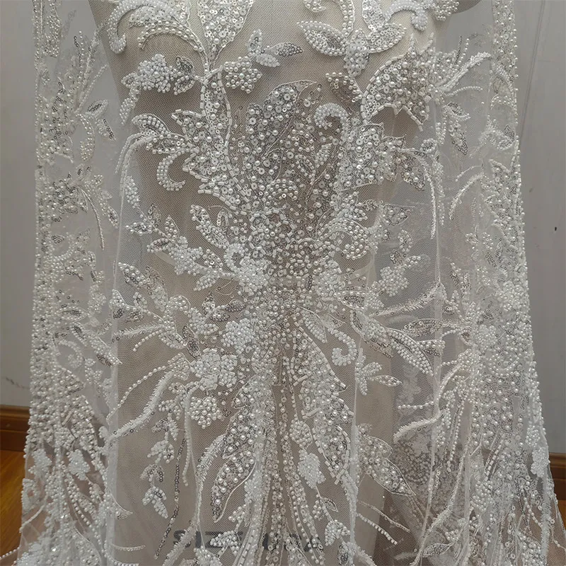 

Pearl Sequin Embroidered Lace Tulle Fabric for DIY Sewing Handmade Wedding Dress Accessories Clothing Fashion Material Cloth