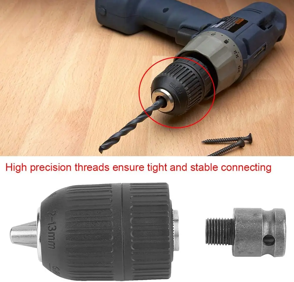 1/2 20UNF Drill Chuck 1/2 Chuck Adapter 2-13 Mm Capacity Keyless Chuck 2-13mm Clamp Range For Wrench Conversion