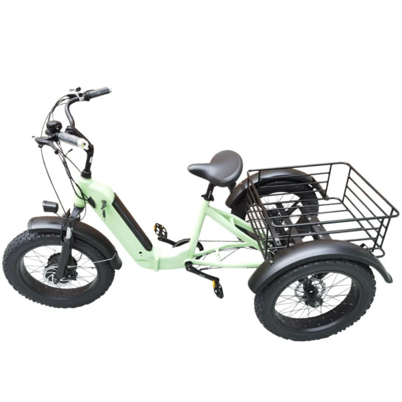 20-дюймовый электрический велосипед с толстыми шинами, 3 колеса для взрослых с большой корзиной, 500 Вт, 48 В, новый складной электрический трехколесный велосипед для пожилых людей