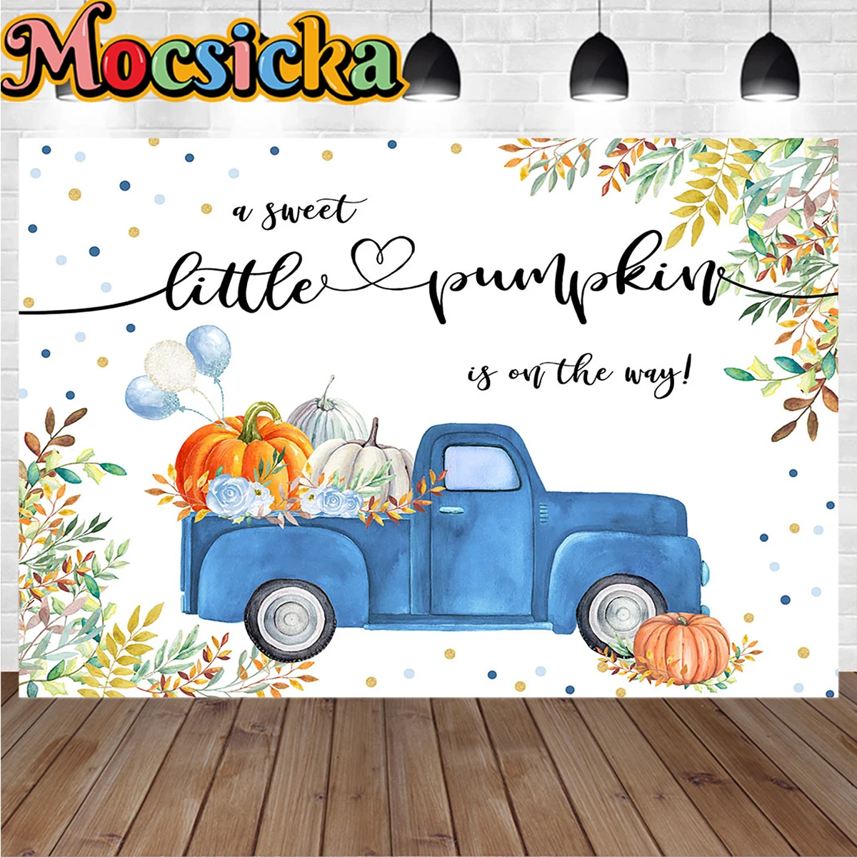 A Little Sweet Pumpkin is On The Way Backdrop Baby Shower Floral Truck Thanksgiving Day Background Farm Gender Reveal Party Prop