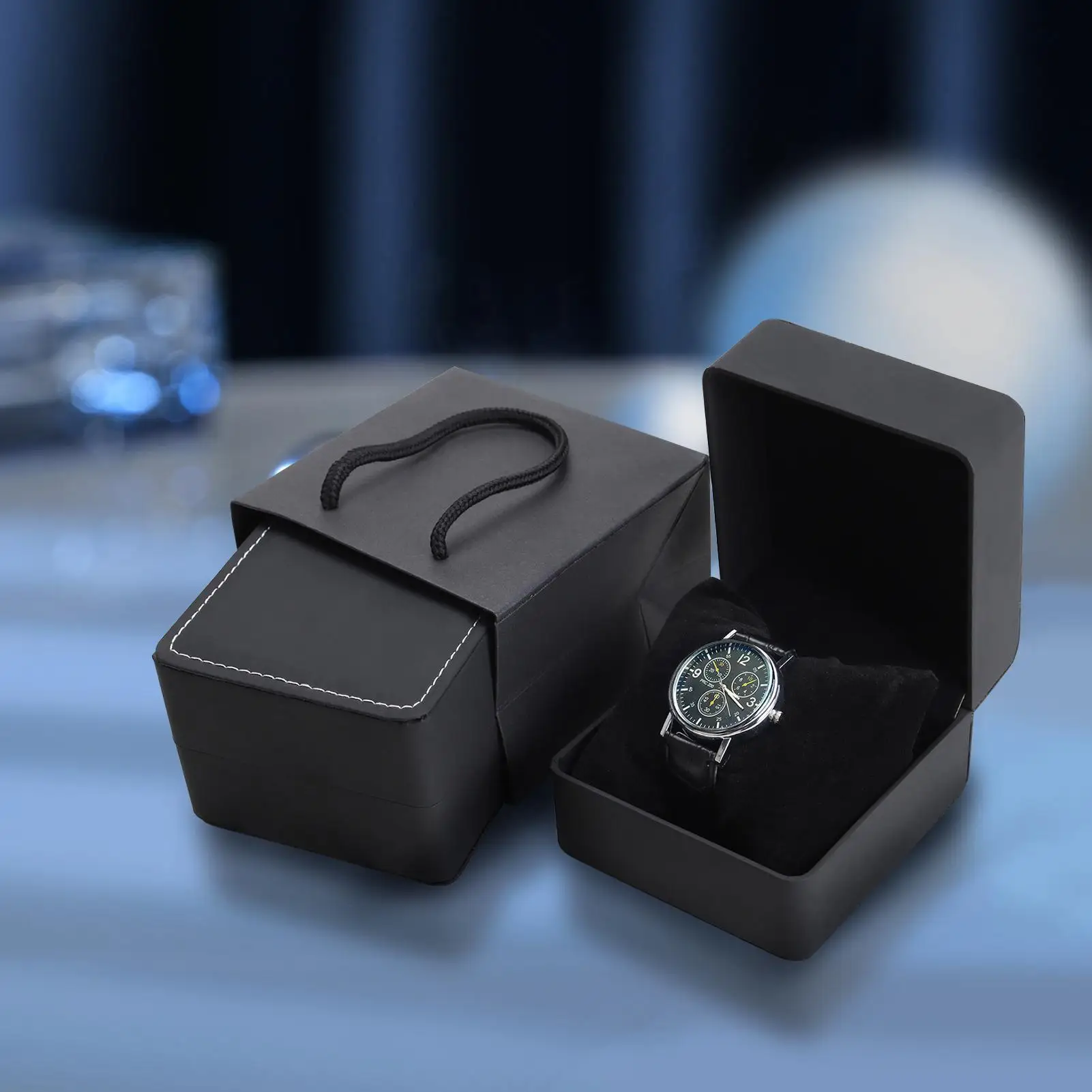 Fashion Watch Box Cardboard Case Bangle Bracelet Wrist Watch Jewelry Present Black Gift Box Square Watch Box