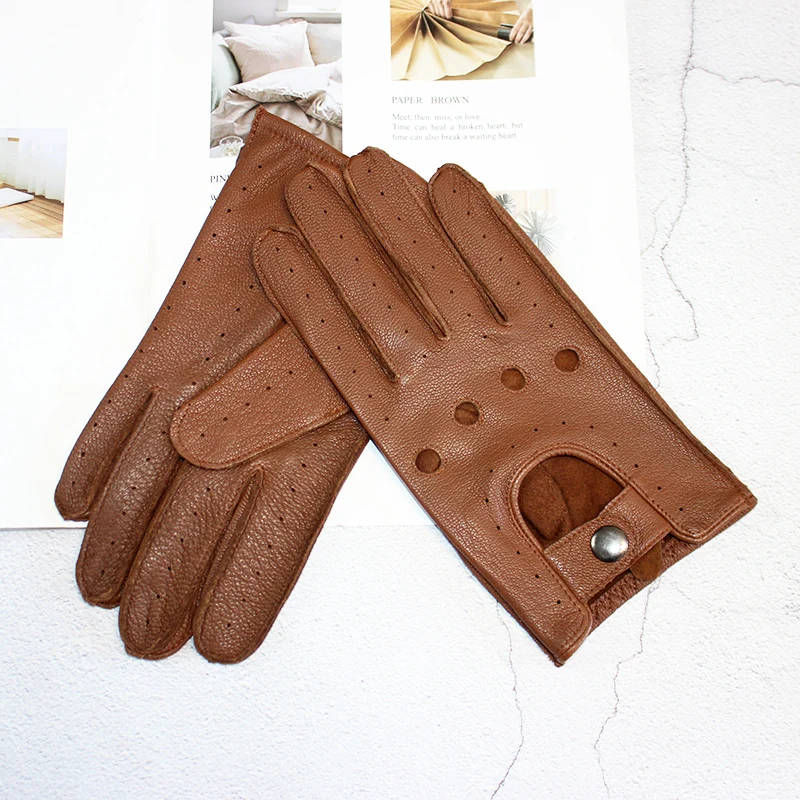 Gants de pilote en cuir peau de cerf pour hommes, monocouche, Section mince, gants de moto plein air, été et automne