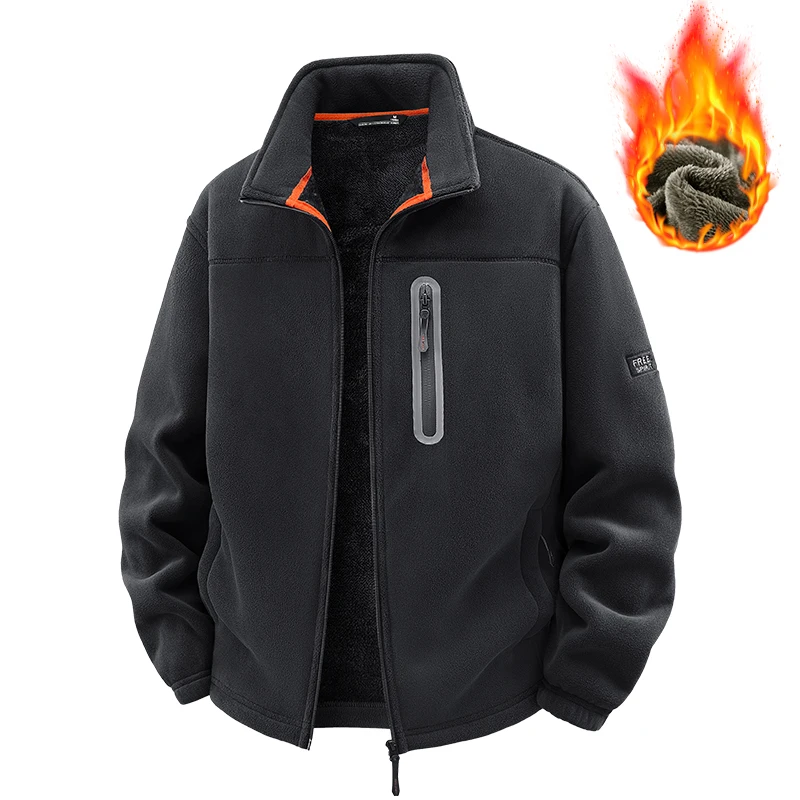 Inverno quente jaqueta de lã dos homens escalada duplo engrossado bolso jaqueta ao ar livre gola alta à prova vento esqui moletom casaco homem neve