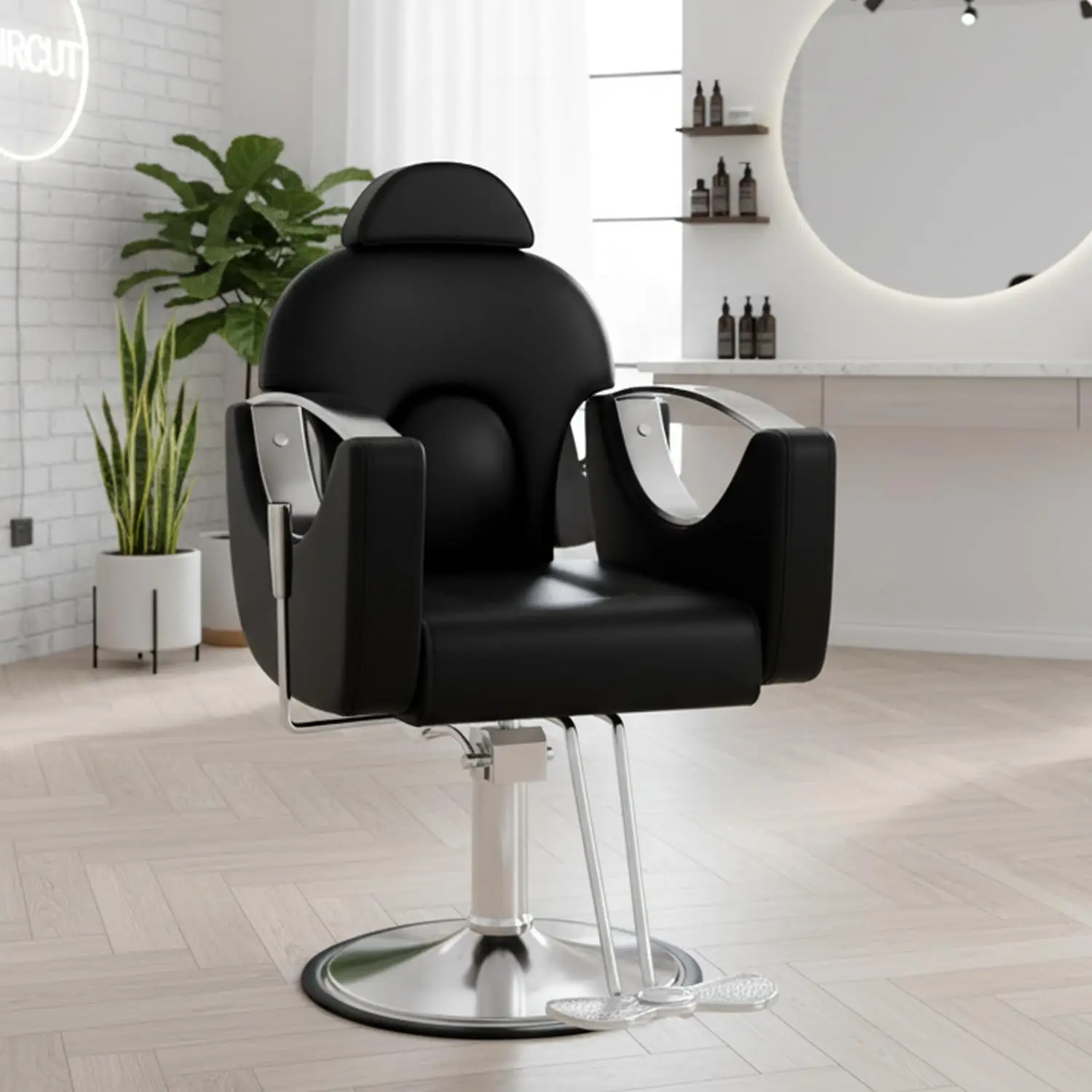 Professional Reclining Hydraulic Barber Chair with Heavy-Duty Pump for Barbershop Shampoo & Spa, Black, Customized