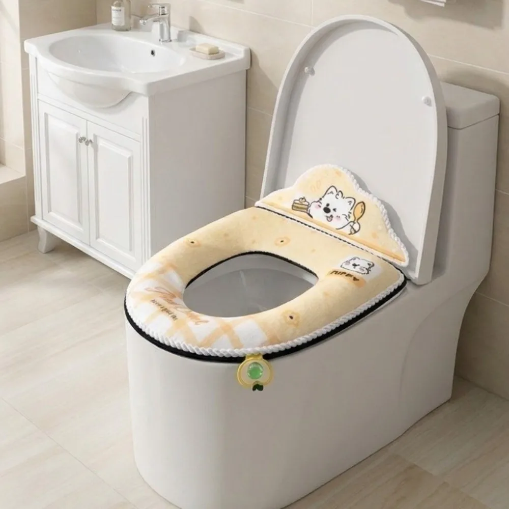 Cartoon Puppy Pattern Toilet Seat Cover With Backrest Zippered Toilet Cushion Thickened Soft Non-Slip Toilet Seat Pad Bathroom