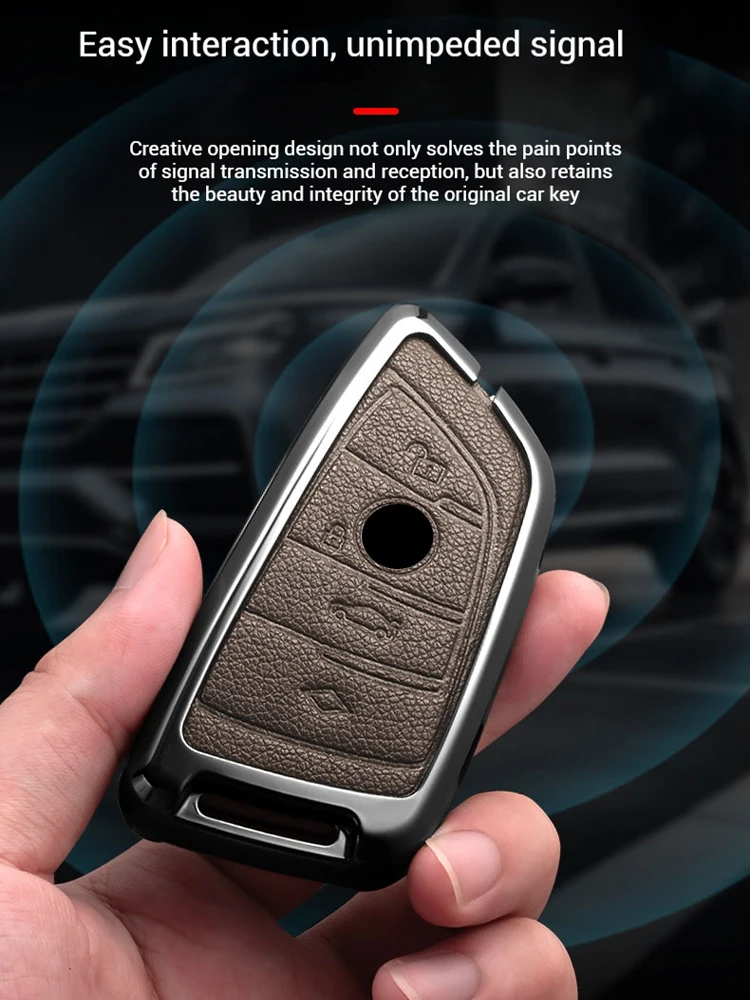 Metal Leather Car Key Case Cover For BMW 218i 220i 740i 760i 5-Series G60 X1 X2 X5 X6 X7 iX1 iX2 iX i5 i7 G05 Holder Shell
