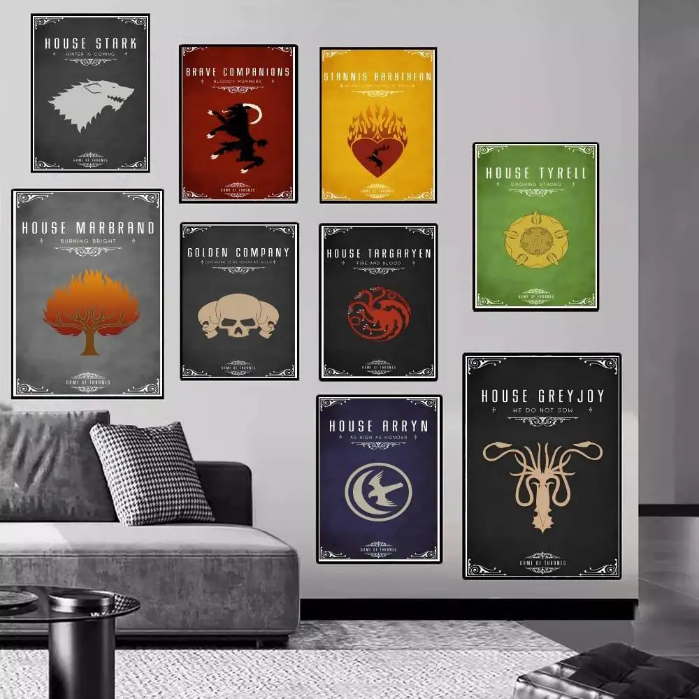 لعبة T-Thrones Family Logo ملصقات الفيلم الكلاسيكي HD جودة ملصق جدار الفن اللوحة دراسة الشمال ديكور المنزل #1