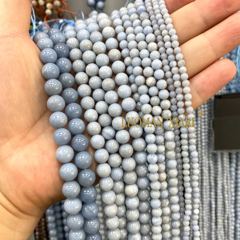 Round Gem Completely Natural Stone Larimar Loose Spacer Beads for Jewelry Making Diy Earrings Bracelets Charms Accessories