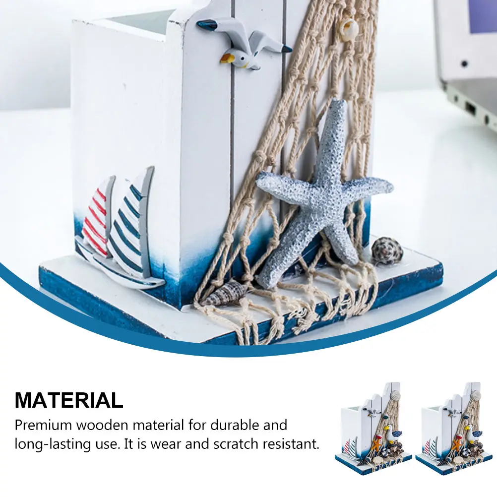

2Pcs Wooden Sailing Pen Holder Scratch Resistant Desk Organizer Pencil Pot Stationery Storage Box Home Decor