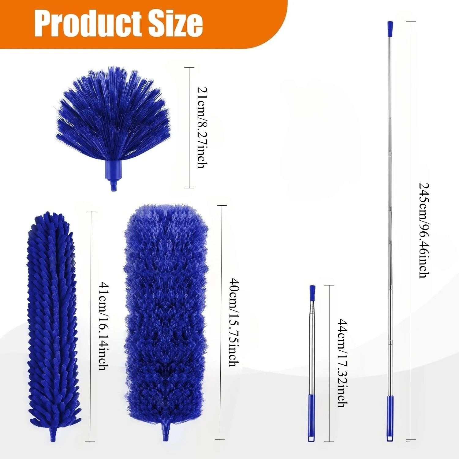 4 Pcs Microfiber Cobweb Duster with 112.2-inch Extendable Pole, Washable and Reusable Feather Cleaning Duster Kit with 3 Duster