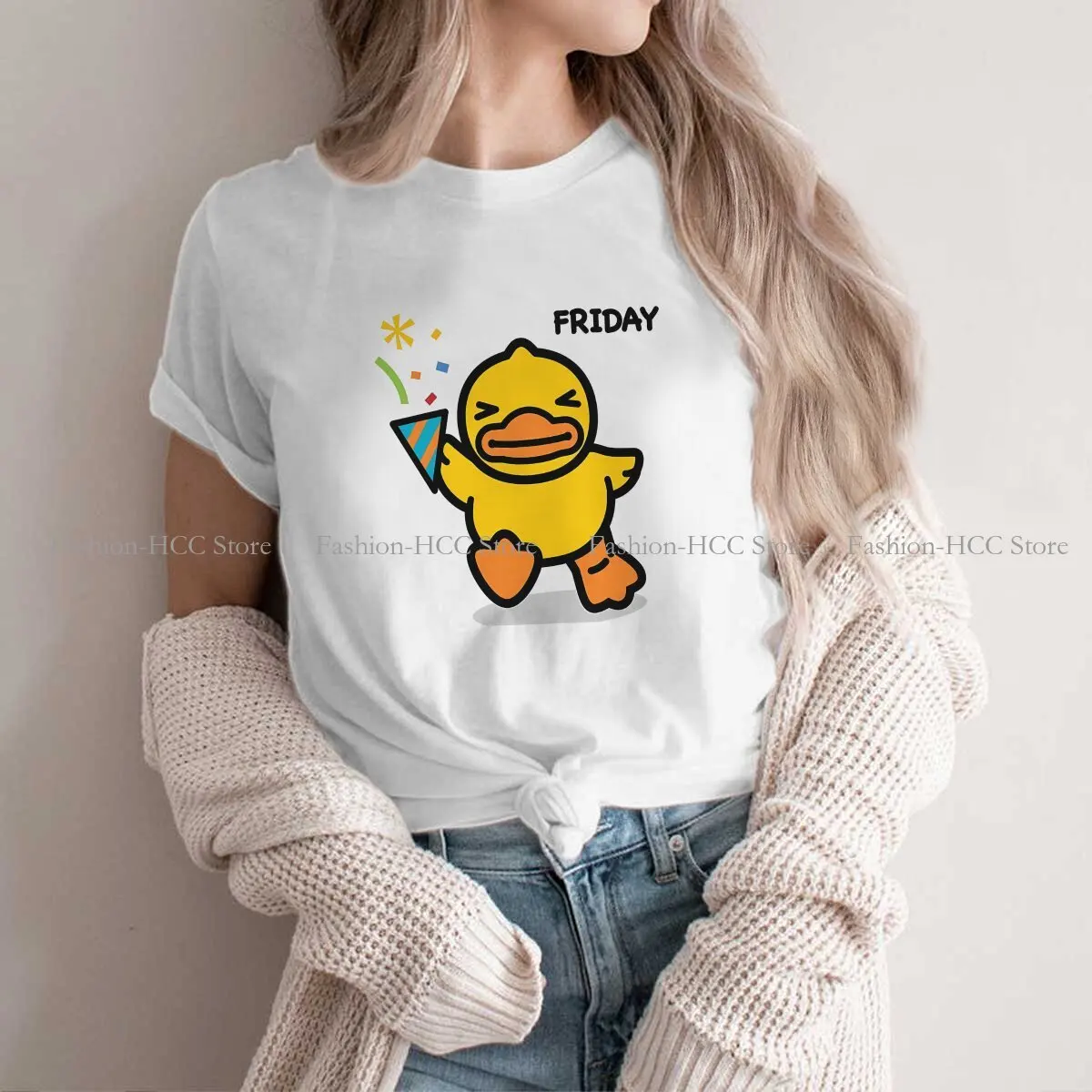 Duck Emotion Polyester TShirt for Women FRIDAY Soft Summer Sweatshirts T Shirt Novelty Trendy