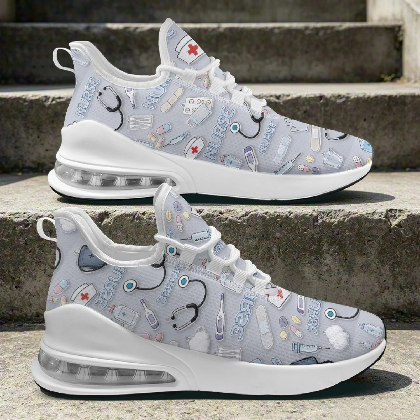 PENSTROLL Nurse Medical Pattern Nurse Shoes Breathable Low-Top Casual Shoes Lace-Up Athletic Sneakers for Walking Women