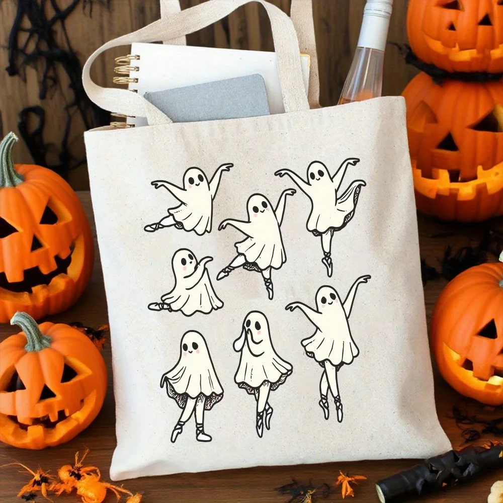 Modern Bookworm Ghost Photo Frame Canvas Tote Bag Gothic Library Aesthetic Shoulder Shopper Trendy Casual Clutch