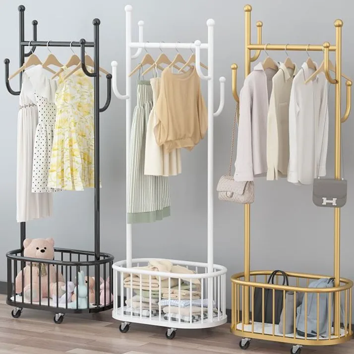 

Wheeled removable simple bedroom floor-to-ceiling Nordic light luxury living room clothes storage rack