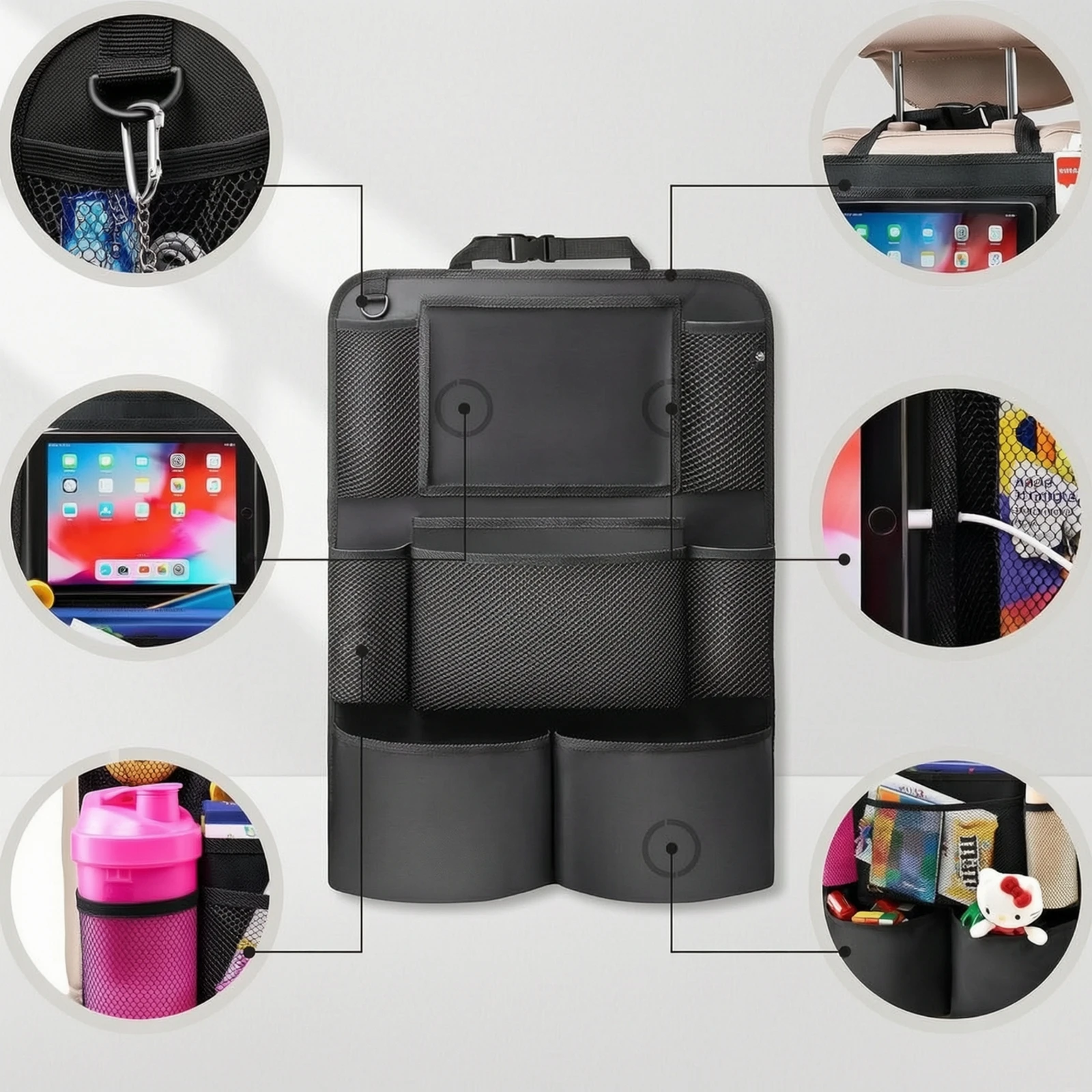 Backseat Organizer with Tablet Holder Adjustable Back Seat Organizer with Tablet Holder Long-Lasting Tear-Resistant for Families