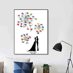 Fingerprint Tree Wedding Guest Book Graduation Guest Book Fingerprint Tree Canvas Waterproof Creative DIY Fingerprint Wall Decor