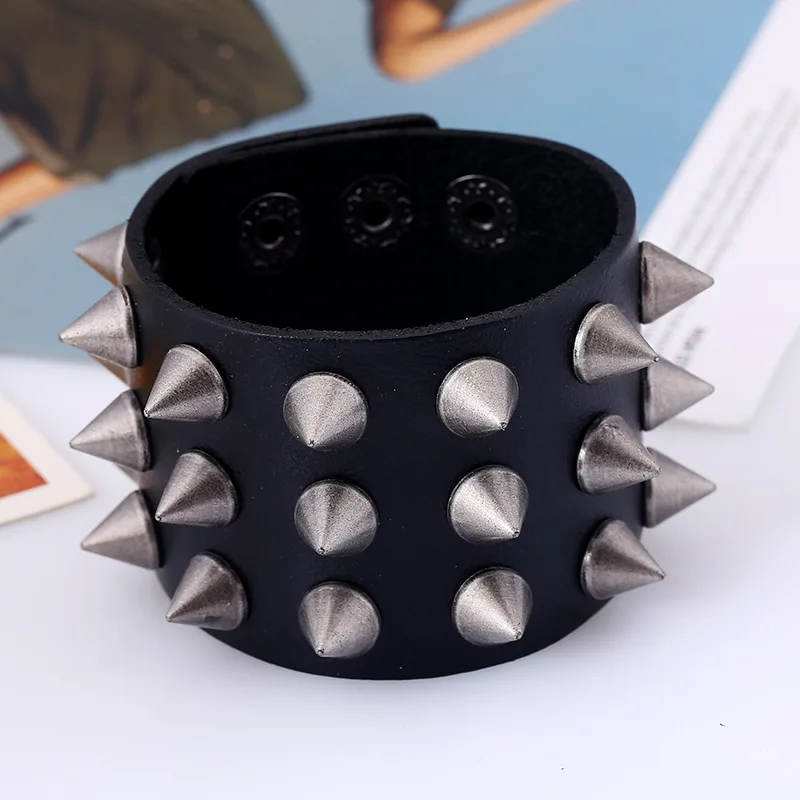 Punk rock rivet spike accessories genuine leather bracelet