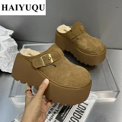 Platform High Heels Slippers Women Suede Mules Shoes Fur Warm Wedges Flip Flops New Snow Boots Fashion Zapatos Mujer