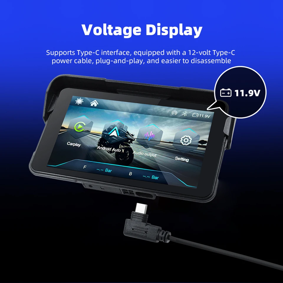 EKIY Wireless Motorcycle CarPlay Android Auto Screen Monitor USB