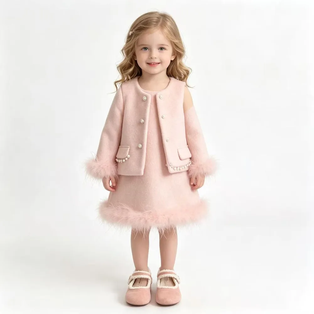 Girls' Small Fragrant Dress Set Autumn and Winter New Children's Christmas and New Year with a Small Coat Vest Skirt