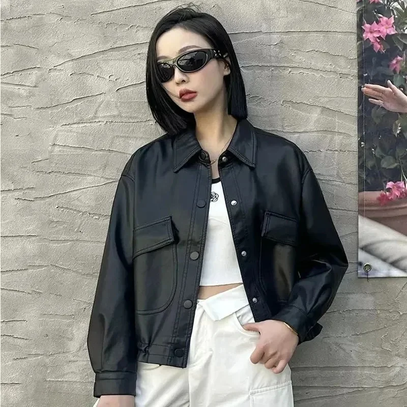 Abbigliamento da moto Giacche Donna Nuovo 2025 Primavera Autunno Nuovo cappotto in pelle PU di alta qualità Capispalla moda donna Capispalla corto