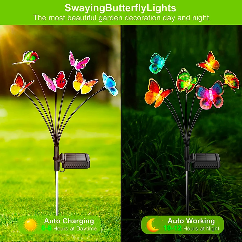 Imagem -02 - Borboleta Solar Lights para Garden Decor Impermeável Caminho Pátio Quintal Gramado Lâmpada ao ar Livre