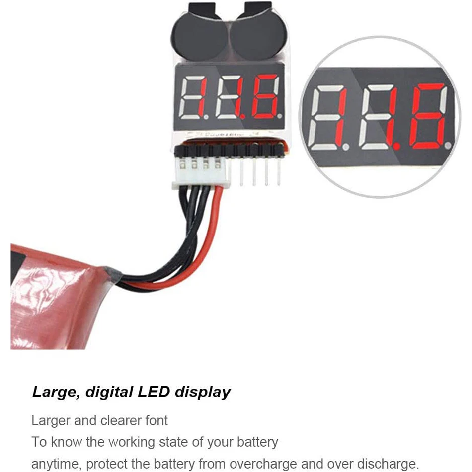 Lipo/Li-Ion/LiMn/Li-Fe Battery Tester BX100 RC 1-8S Low Voltage Buzzer Alarm Sound Warning Checker with LED Indicator