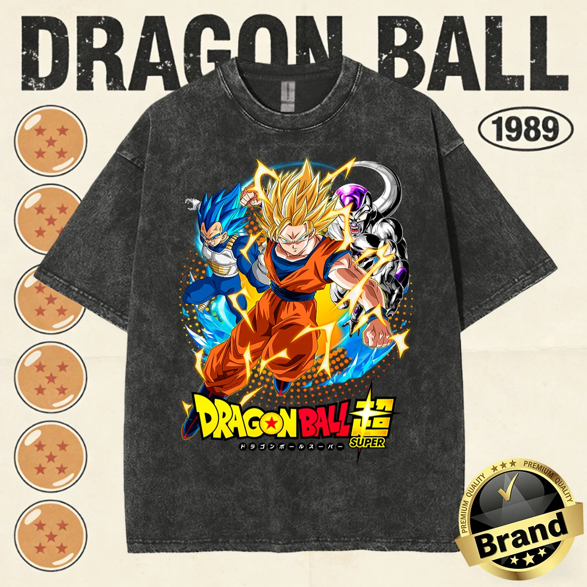 

2026 Summer Dragon Ball Tops Men 100% Cotton Vintage Washed Classic Print Heavyweight Streetwear Family Matching Short Sleeve