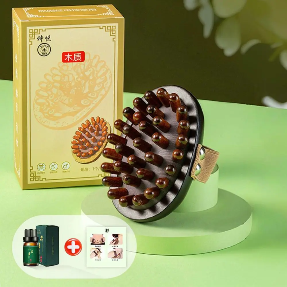 Wooden Meridian Massage Brush Scalp Head Body Relax Tool Abdomen Waist Gua Sha Massager Ergonomic Natural Beech Wood Comb