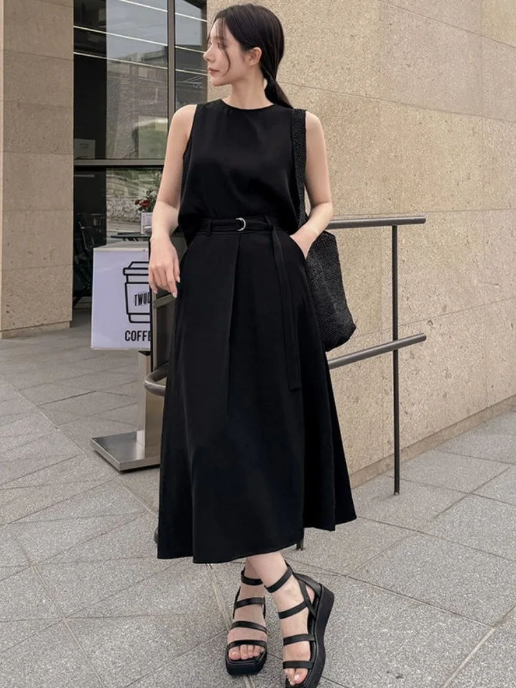 

Ele Summer Vintage Bal Design Vest Top High Waist Maxi Skirt Set Faionable Split Ba Vest Top with High Waist Skirt