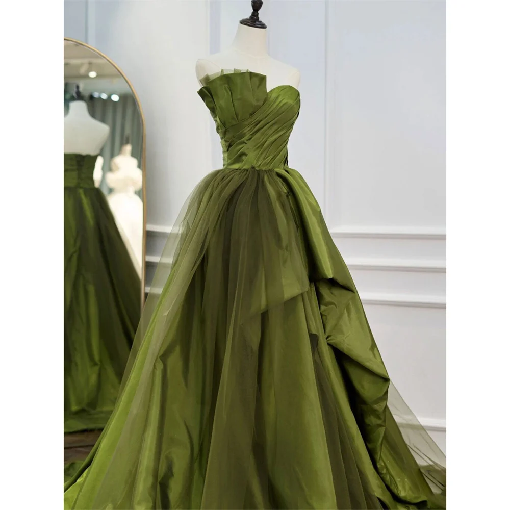 Lily Green A Line Prom Dresses Pleat Sweetheart Celebrity Dresses Sleeveless Women\'s Evening Dresses Stain Formal Gown 프롬 드레스