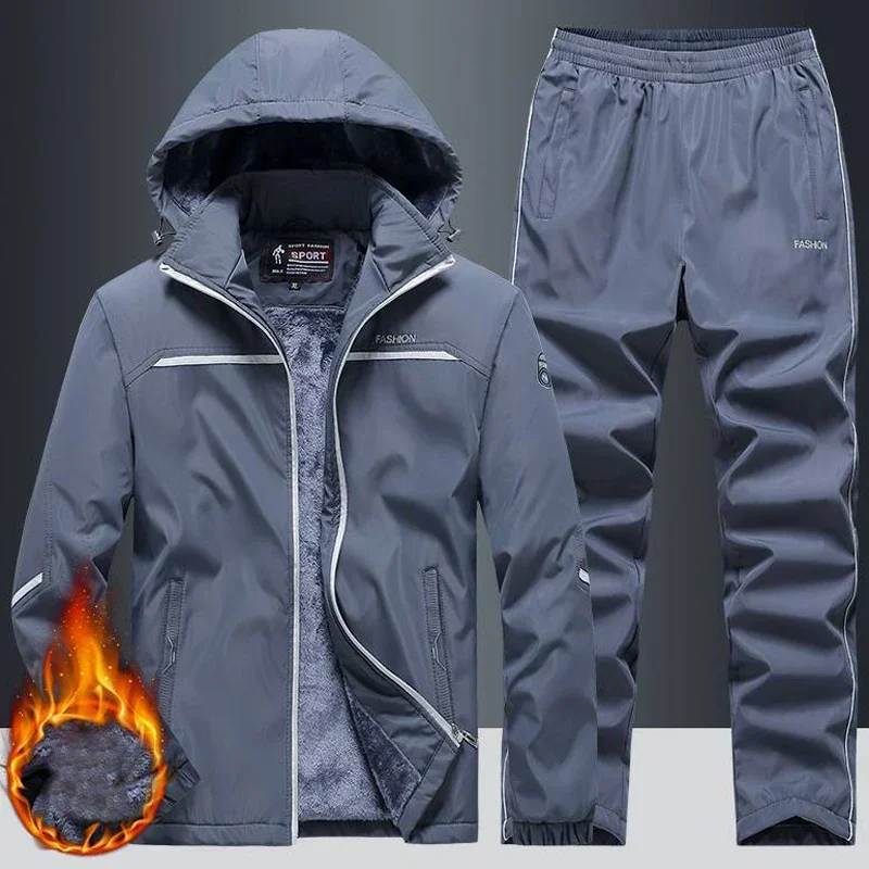 New Warm Sport Suit Men`s Sets Sweatshirts Hoodies +Sweatpants Winter Fleece Tracksuit Windproof Gym Jogging Sportswear Clothing