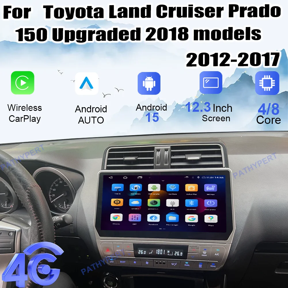 

Android 15 Wireless Carplay Screen For Toyota Land Cruiser Prado 150 Upgraded 2018 Models 2010-2017 Video Player DSP 4G WIFI GPS