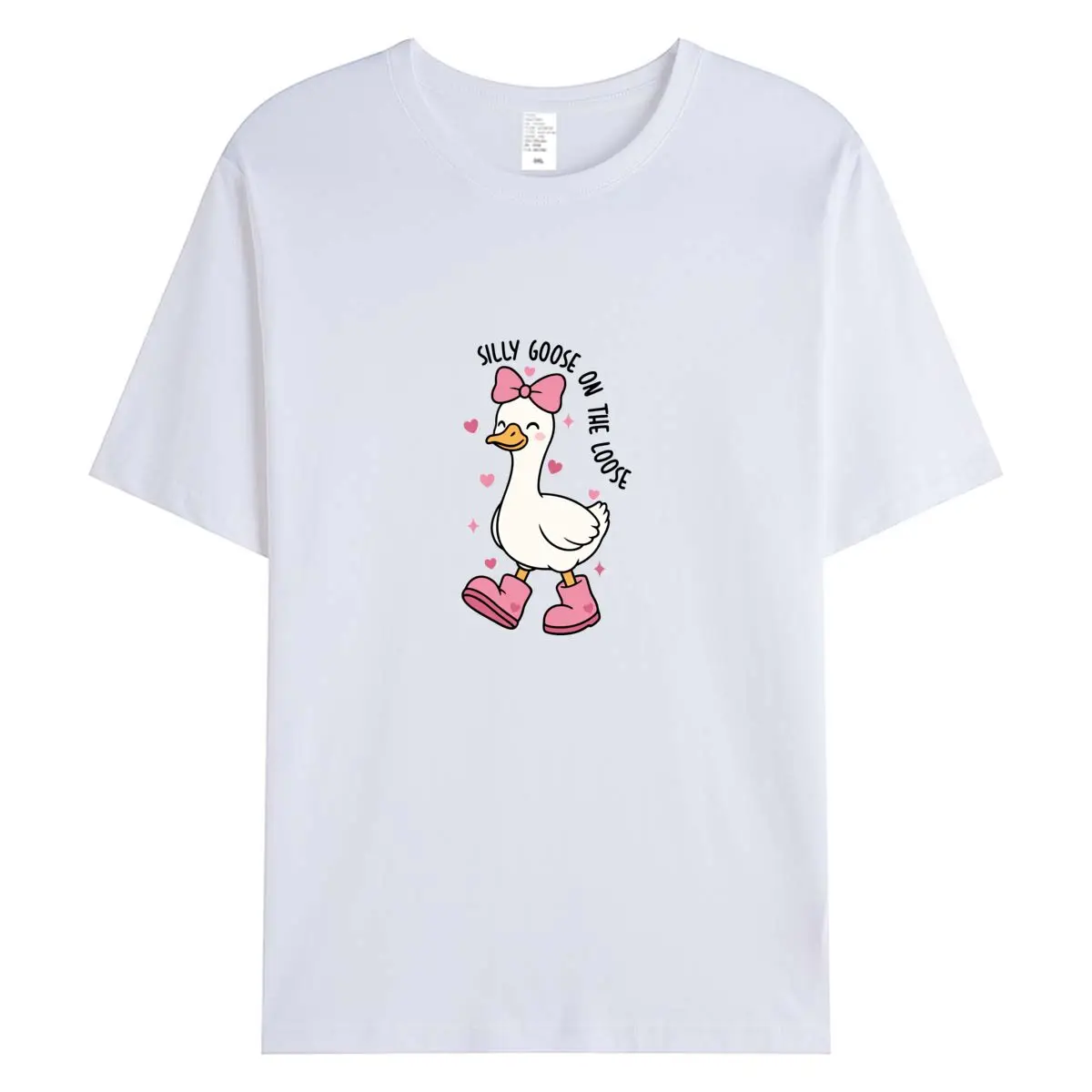 Silly Goose on The Loose T Shirt Women Valentine Day Gift Kawaii Duck Graphic Tee Pink Bow Animal Lover Summer Cotton Top