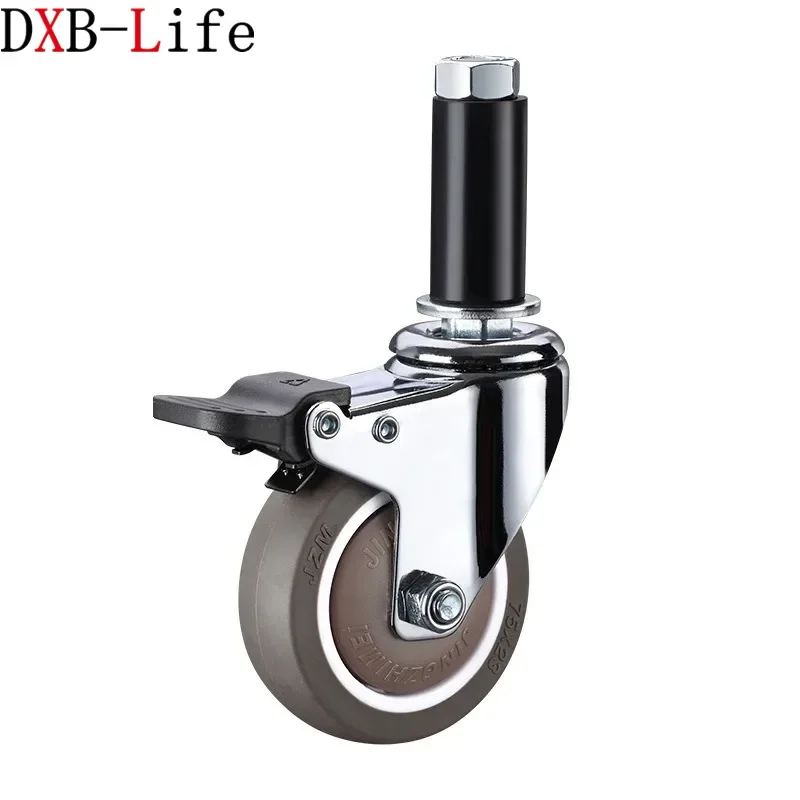 4Pcs 2-4'' Swivel Brake Lean Pipe Bar Expansion Rubber Universal Wheels Shelf Workbench Food Delivery Bowl Caster Pulley Roller