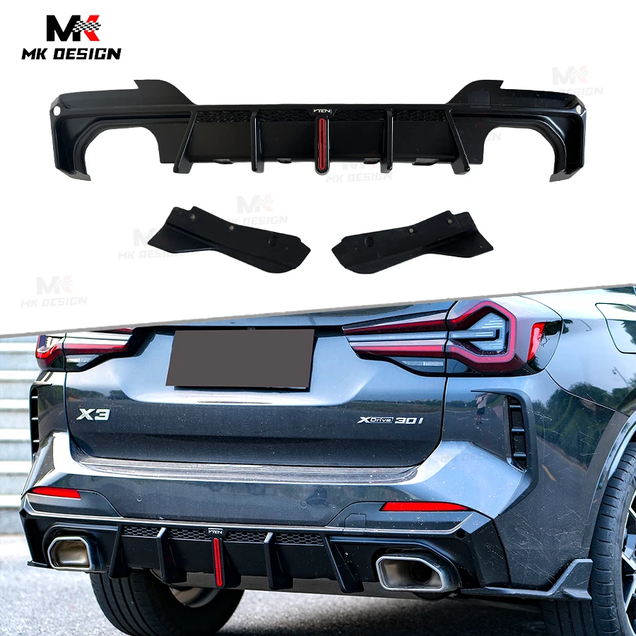 

VTEN Style PP Rear Diffuser W/ LED Light for BMW X3 G01 LCI 2022+ Rear Bumper Lip ABS Side Splitters Car Styling