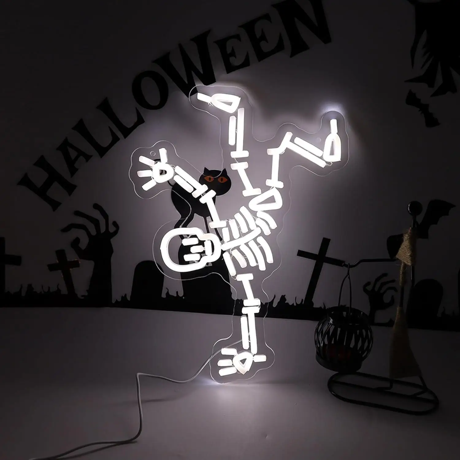 Dancing Skeleton Neon Sign USB Dimmable LED Neon Lights for Man Cave Bedroom Halloween Party Decor Room Accessories Wall Light