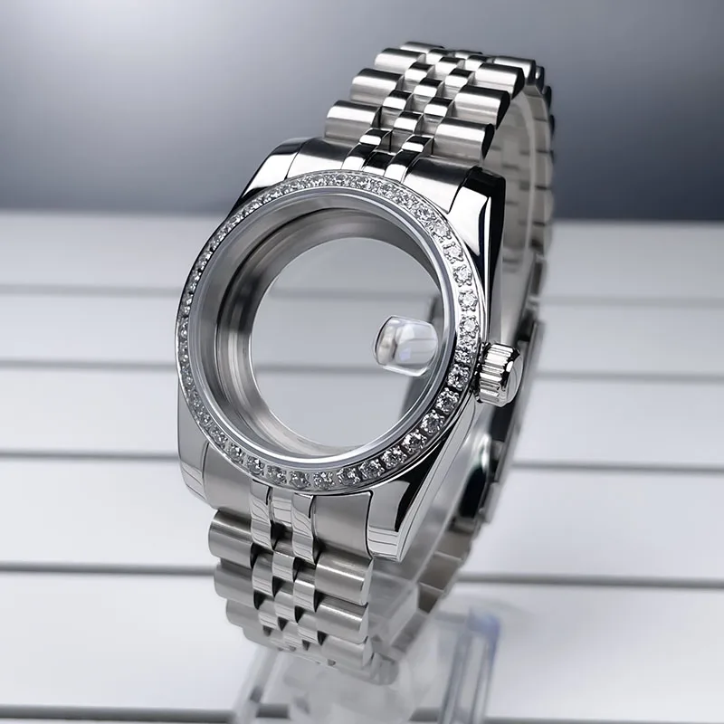 36mm/39mm Diamant Lünette NH35 Fall DJ Präsident Jubile Strap Saphirglas Mod Für NH35 NH36 Bewegung uhr Zubehör Teile – Detail 3