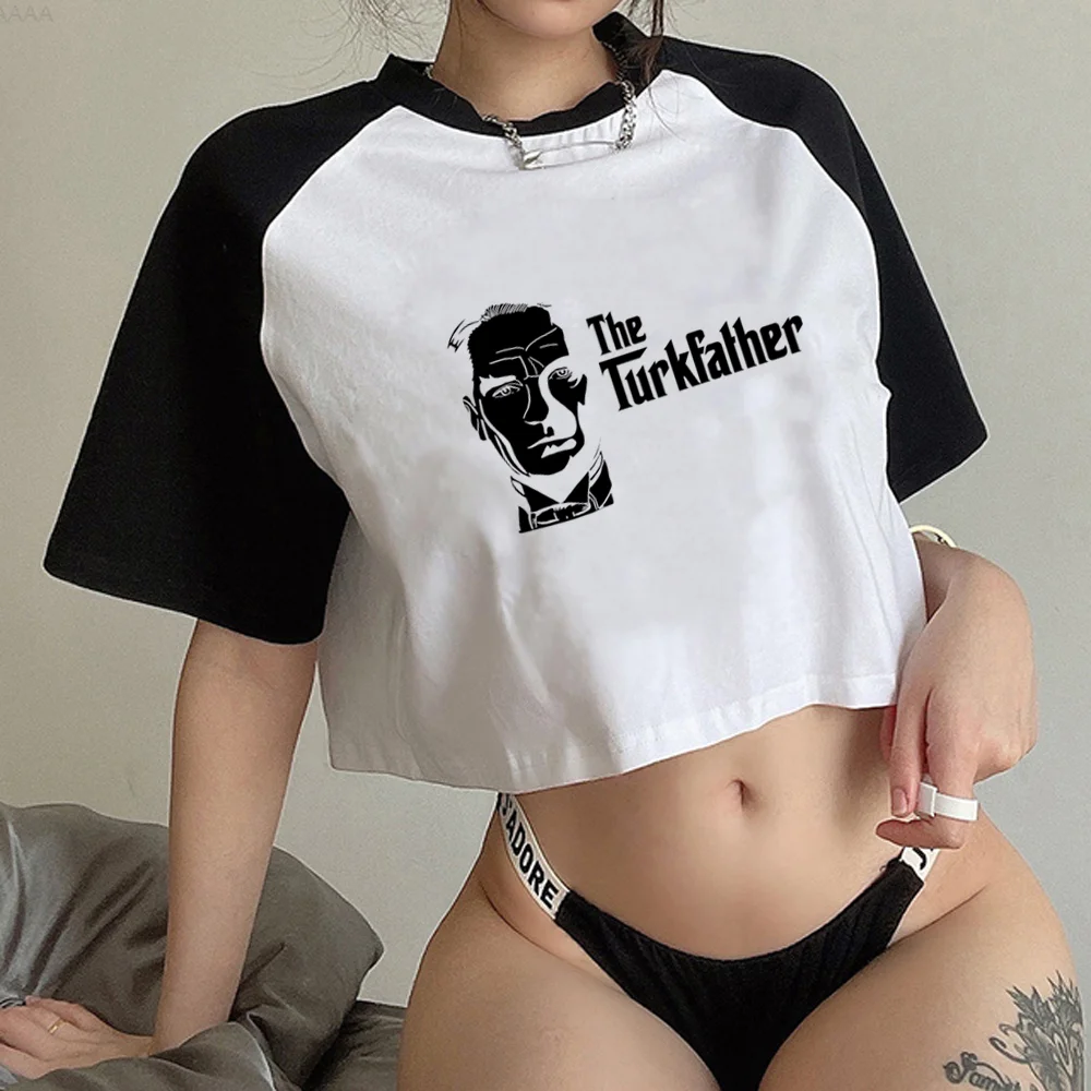 Ataturk aesthetic yk2 crop top Female korean fashion 2000s yk2 t-shirts