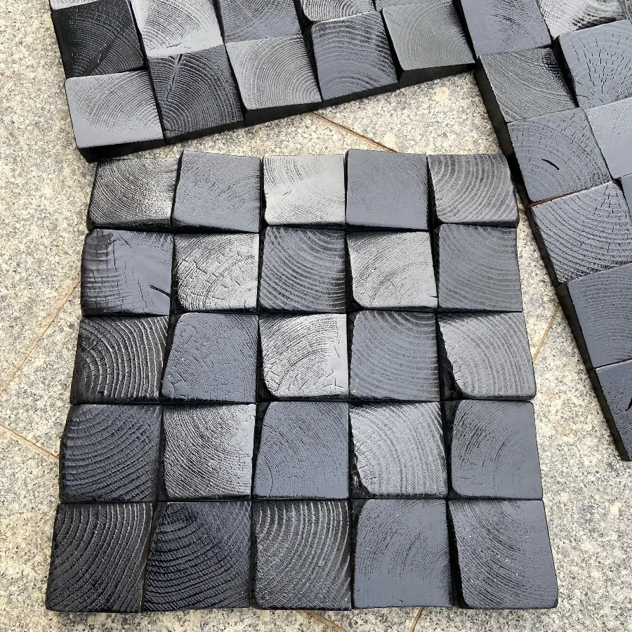Natural Solid Wood 3D Art Wall Stickers Carbonized Black Lacquer Mosaic Tile Background Panel Wall Decor for Home Office Bedroom - view 3