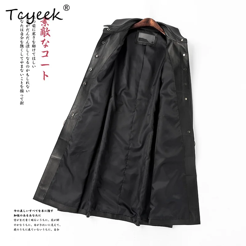 Tcyeek Sheepskin Spring Autumn High End Square Neck Black Medium Length Women's Genuine Leather Jacket Женская Кожаная Куртка